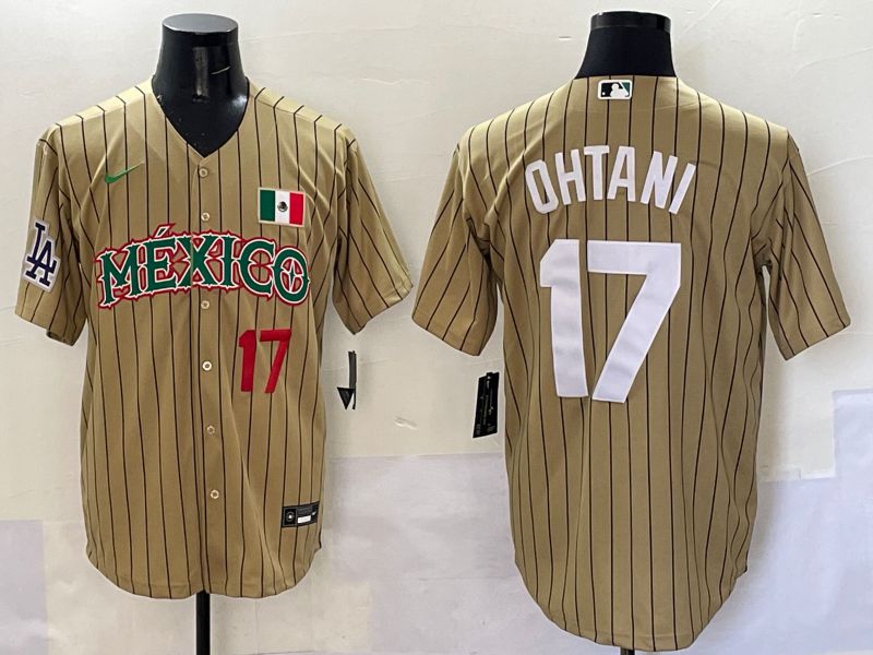 Men Los Angeles Dodgers #17 Ohtani Brown Stripe Mexico Joint Name 2025 Nike MLB Jersey style 45